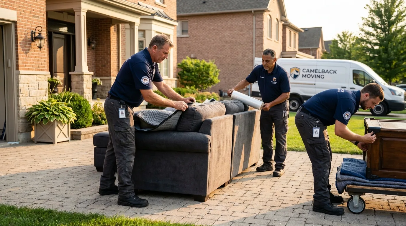Large estate moving crew wrapping furniture in Orchard Park, NY