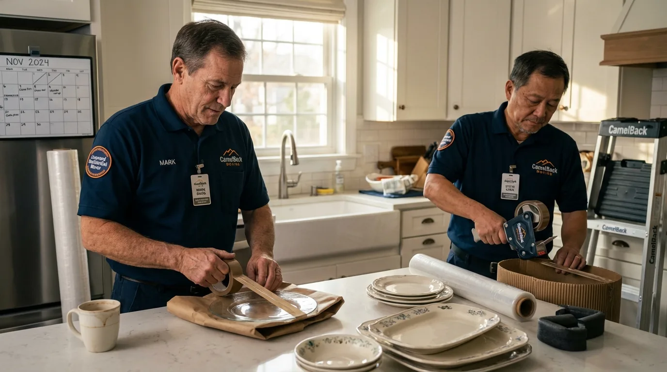 Professional crew packing kitchen dishware in Orchard Park, NY